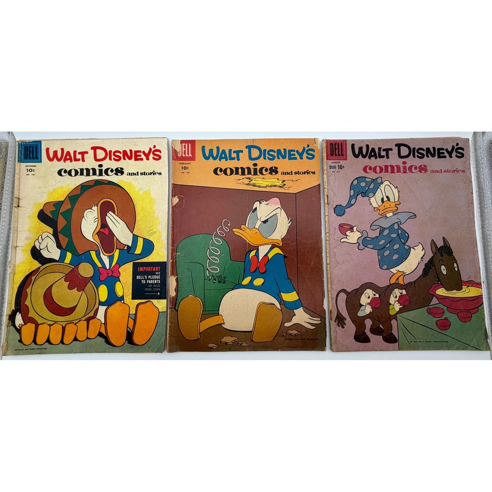 Dell Walt Disney Comics and Stories Lot 3 Donald Duck No 180 209 227 1950s
